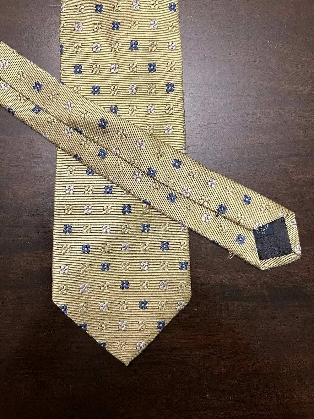 FACONNABLE Men's Tie 100% Silk Necktie Made In ITALY Gold Floral